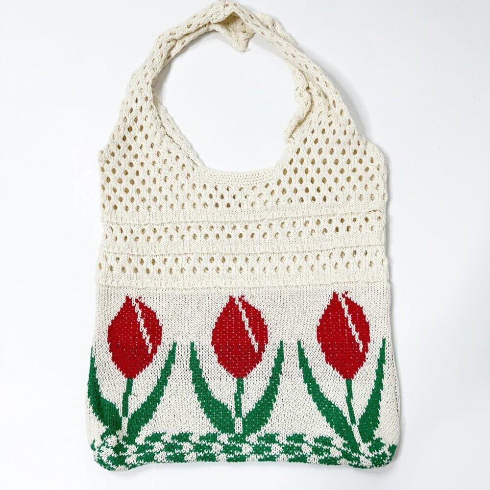 2/$30 NEW Tulip Crochet Farmers Market Tote Bag Cream Beige - Picture 8 of 13